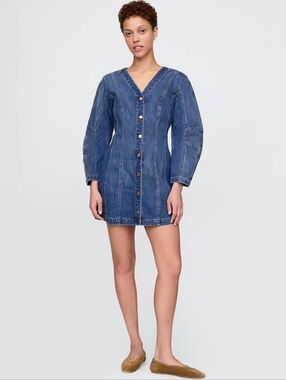 Gap Barrel Sleeve Denim Dress XS XSp Blue
